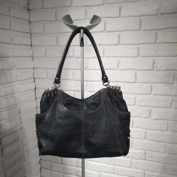 Tignanello Ladies Black Genuine Leather Fully Lined Zipper Closure Handbag - Picture 2 of 12